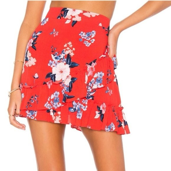 Cupcakes and Cashmere Elisa Skirt in Poppy Red Ruffle Floral Size Large L - Picture 1 of 7